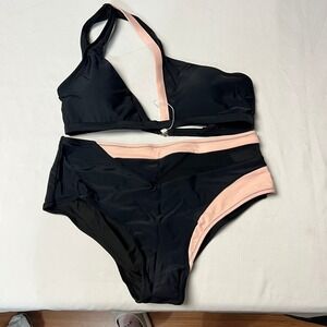 NWT Beachsissi One Shoulder Mesh Bikini High Waist Two Piece Swimsuit Set Medium